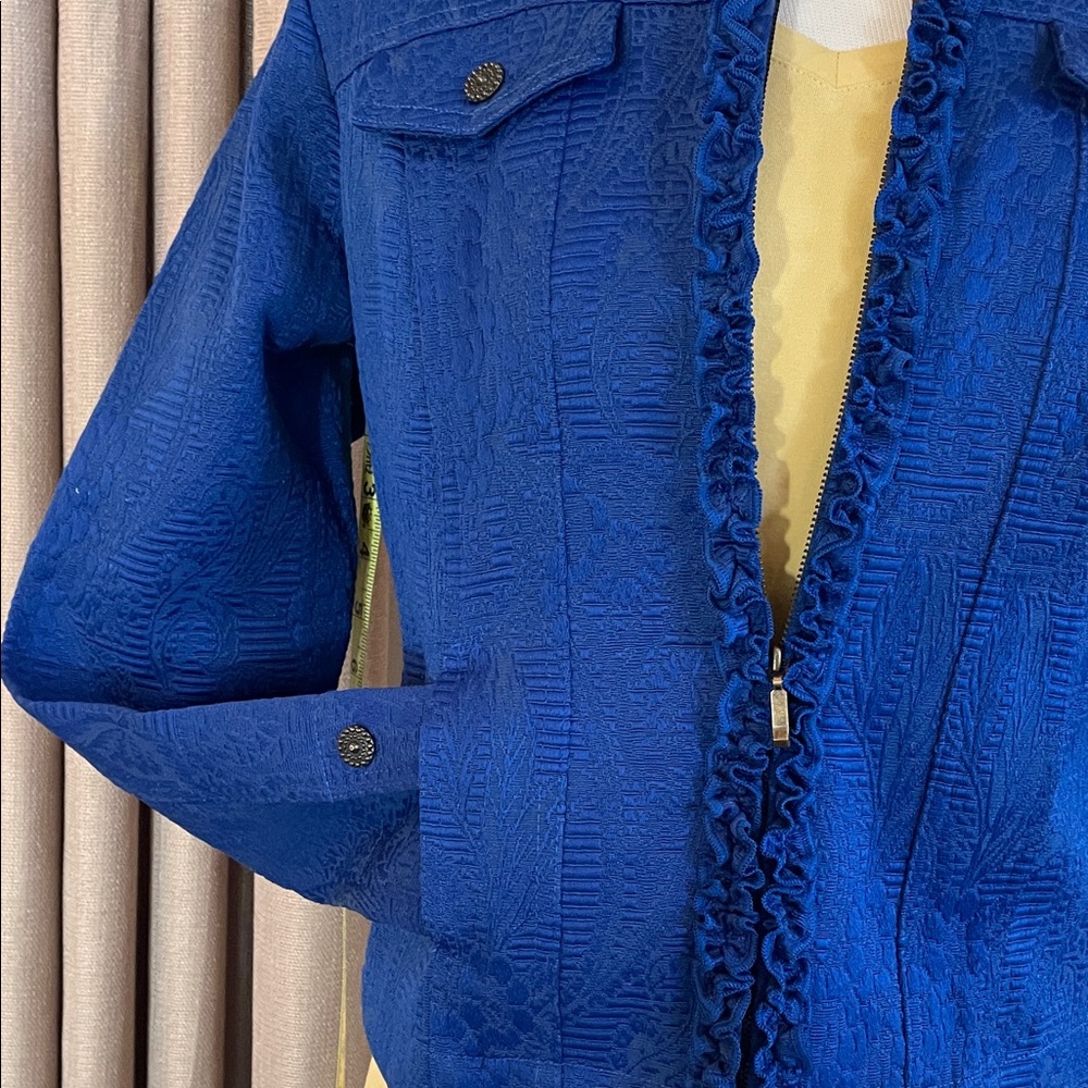 Ruby Rd. Vibrant Blue Ruffle-Trim Textured Jacket - Picture 7 of 7